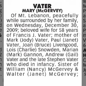 Obituary for MARY VATER